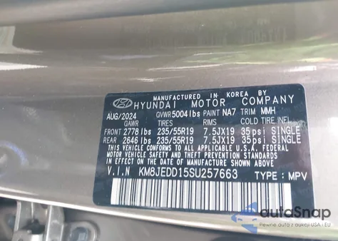 2025 Hyundai Tucson Hybrid Limited z USA, uszkodzony, nr VIN KM8JEDD15SU257663